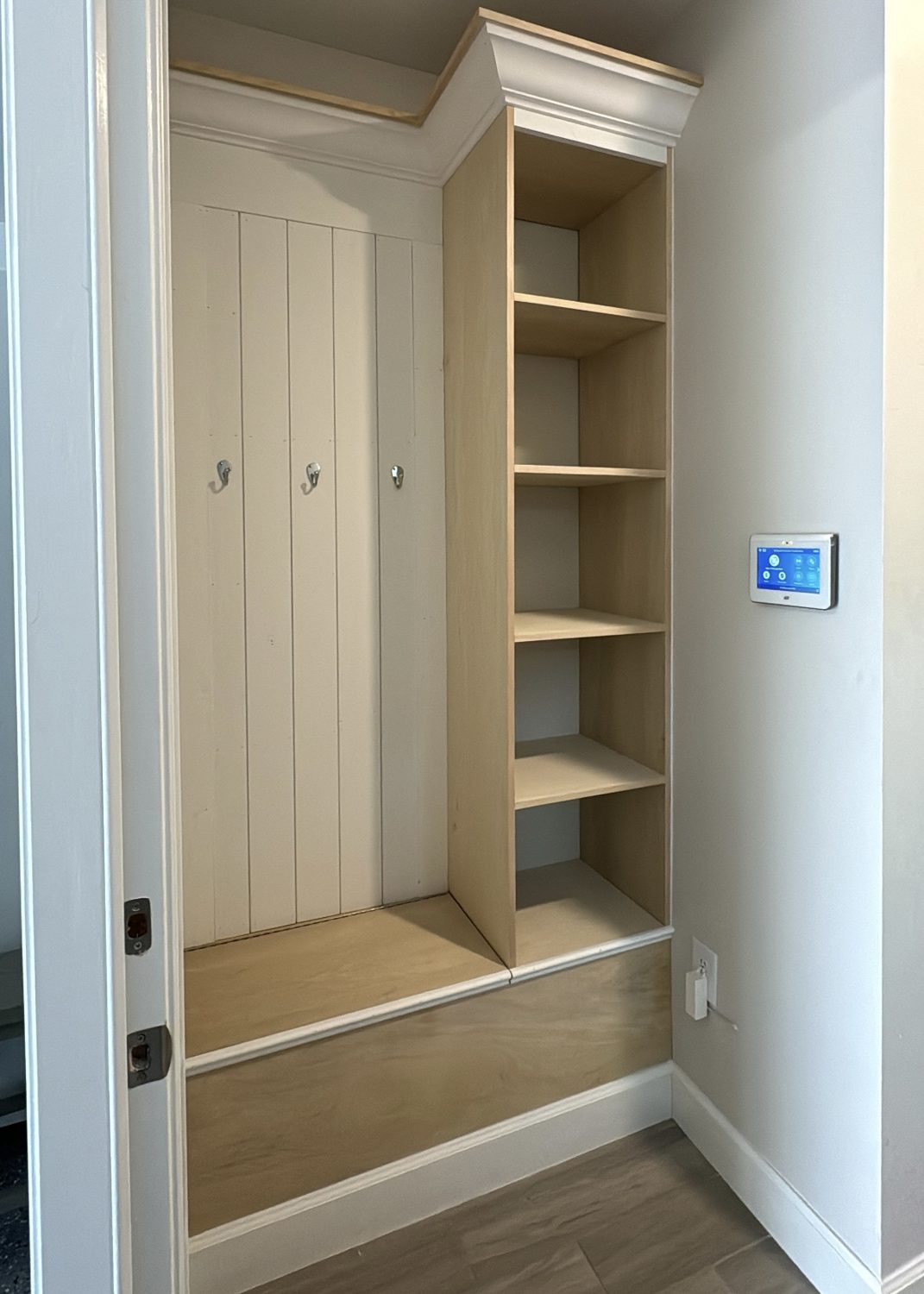 Built-Ins — Mudroom Bench Shelves by Trim Views Carpentry